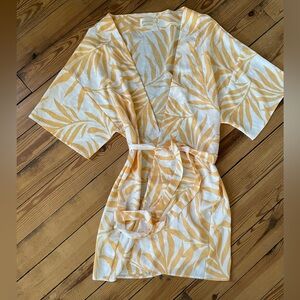 Women’s Yellow Leaf Print Kimono Robe